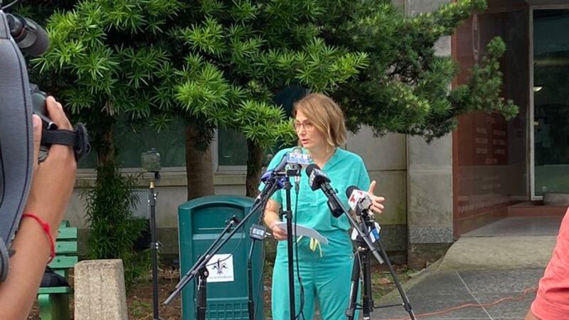 New Orleans Health Department Director Dr.  Jennifer Avegno speaks to the media outside city...