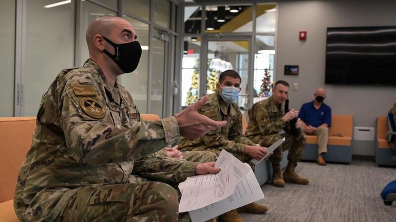 Participants in Global Strike Challenge 2021 talk openly during a GSC rundown Dec. 7, 2021, at...