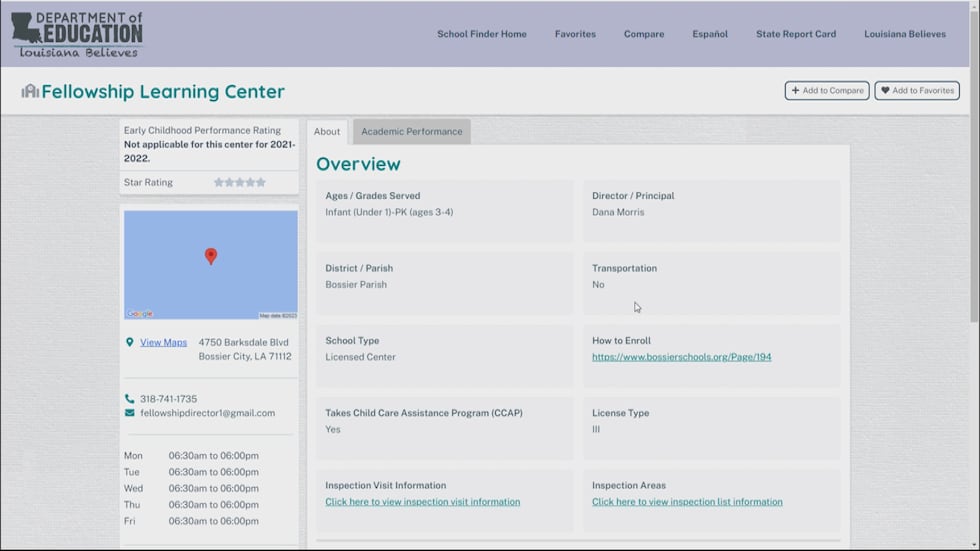 Fellowship Learning Center on LDOE's website