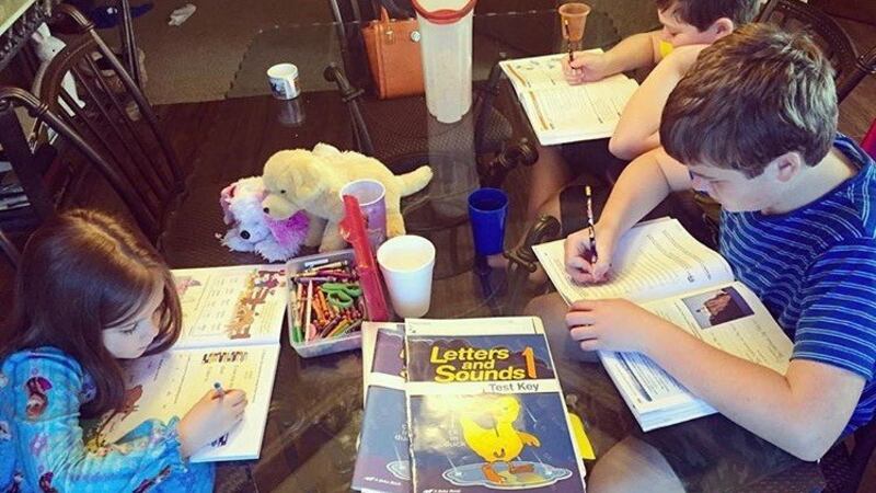 Local mom Angel LeBlanc shares a photo of her three children doing work. She's been...