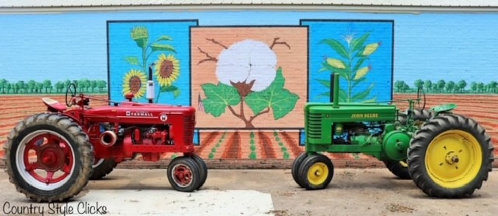 Mural in Gilliam with vintage farm tractors
