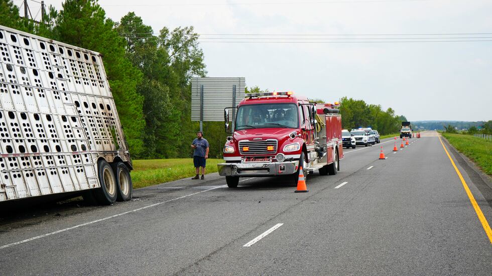 The fire happened just before 2 p.m. on I-49 North.