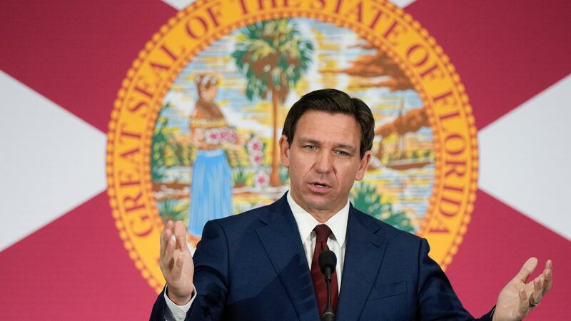 FILE - Florida Gov. Ron DeSantis speaks during a news conference, May 9, 2023, in Miami....