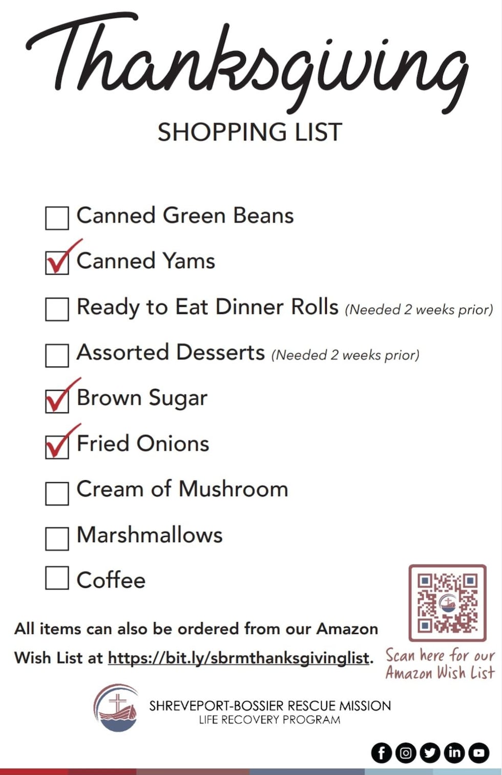 The Shreveport-Bossier Rescue Mission is in need of donations to help make 1,300 meals to be...