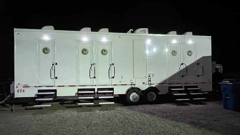 Portable showers at the Cowboy Church in Greenwood, La.