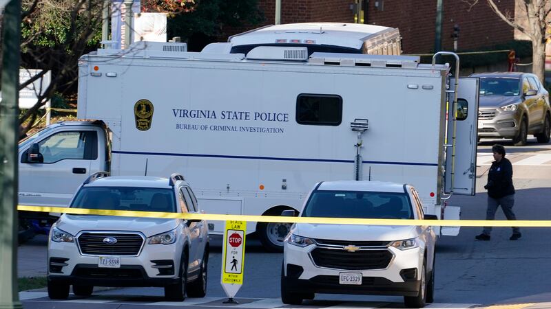 A Virginia State Police investigative unit truck at the scene of the shooting early Monday on...