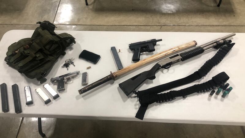 Aaron Swenson, 36, of Texarkana, Ark., allegedly had these weapons with him as a drove around...