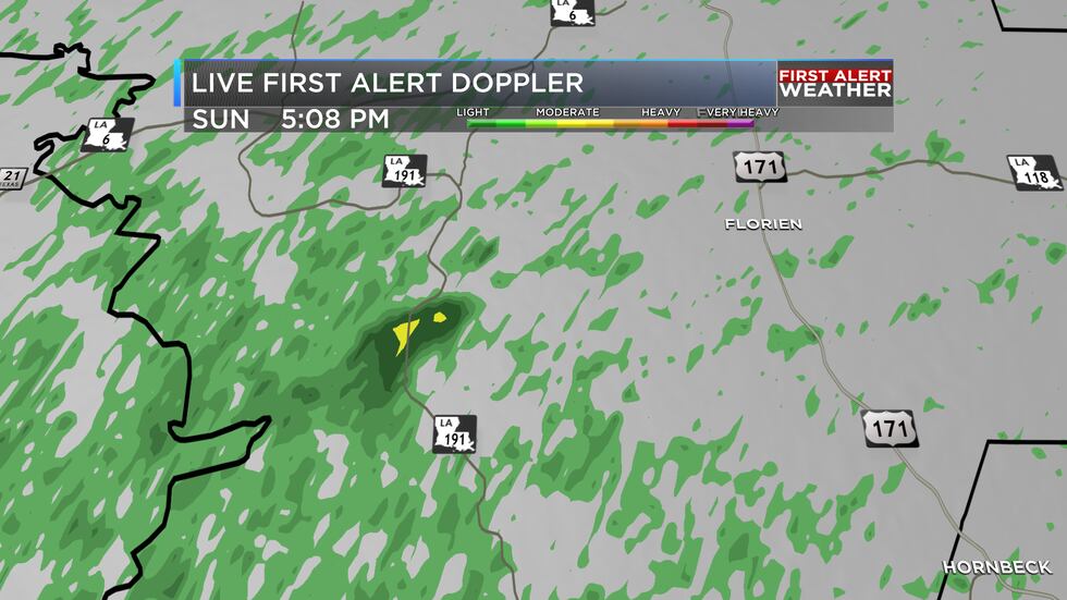 Smoke from Sabine Parish wildfires, as indicated by yellow and dark green, showed up on KSLA...