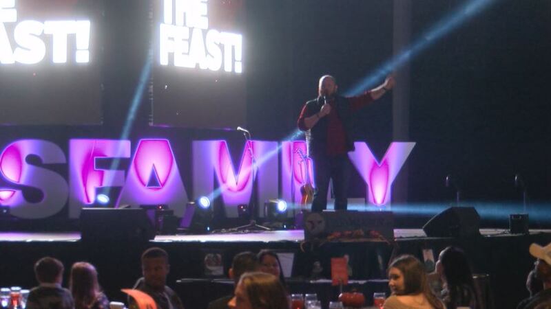 Trey McGuire, of Every Warrior Network, addresses the hundreds of people gathered Nov. 20,...