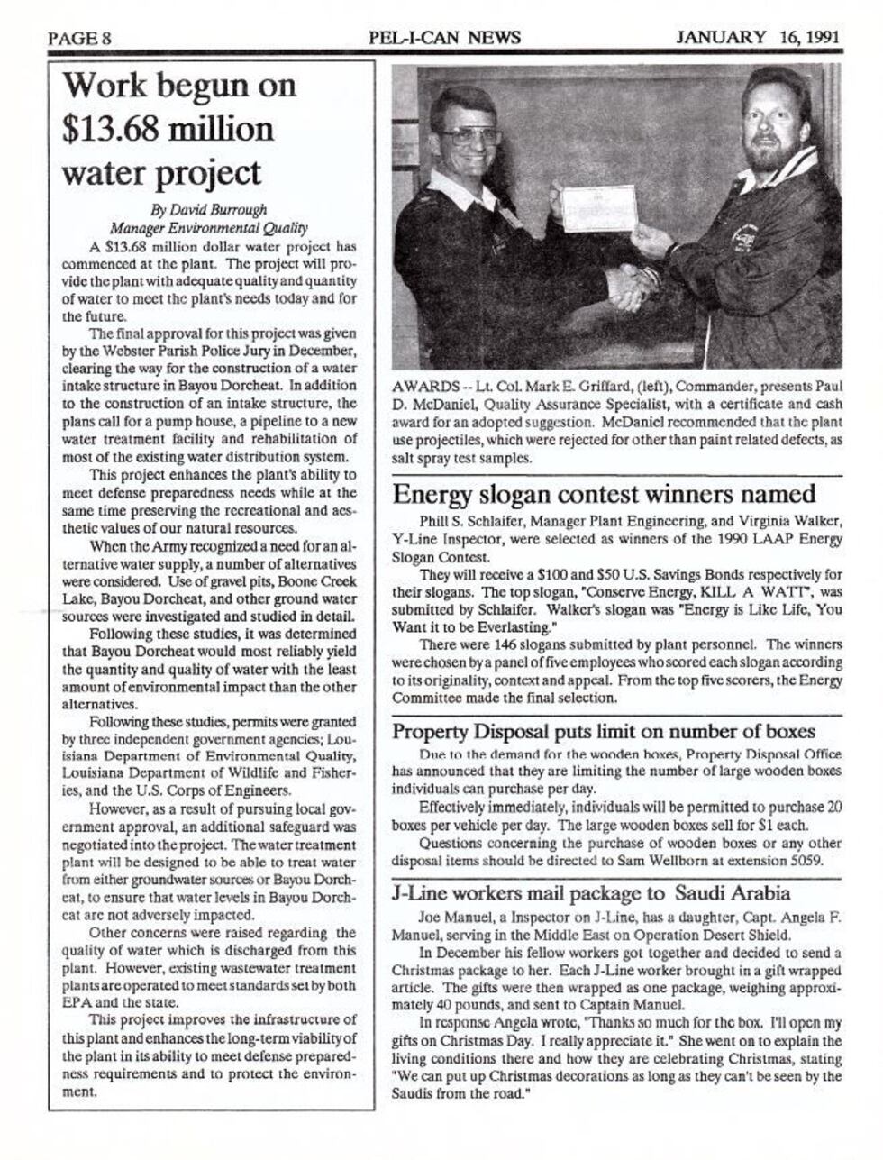 This article written in 1991 was published in the company's newsletter concerning the...