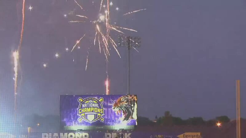 Fireworks went off after the unveiling of the new "Intimidator" in Alex Box Stadium during the...