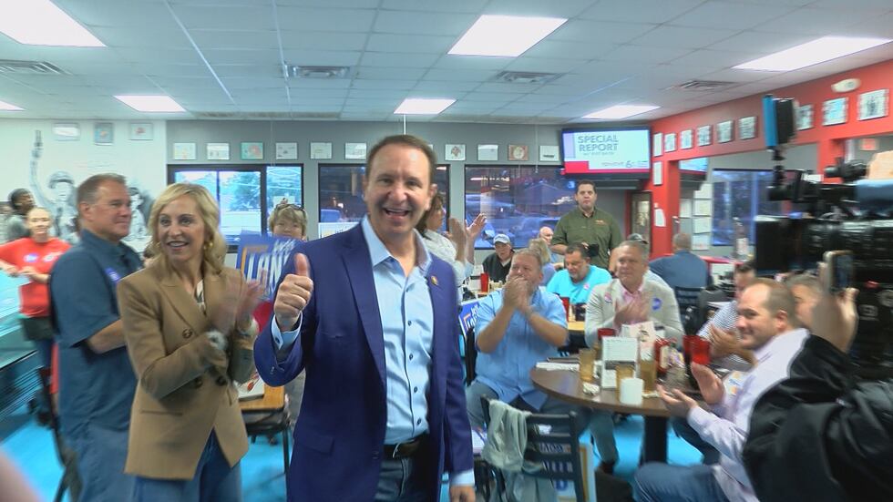 Attorney General Jeff Landry stopped at Strawn's Eat Shop Too in Shreveport, La. ahead of...