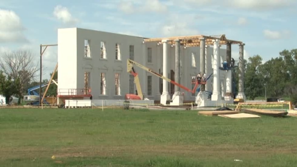 The White House set, while under construction, in Bossier City