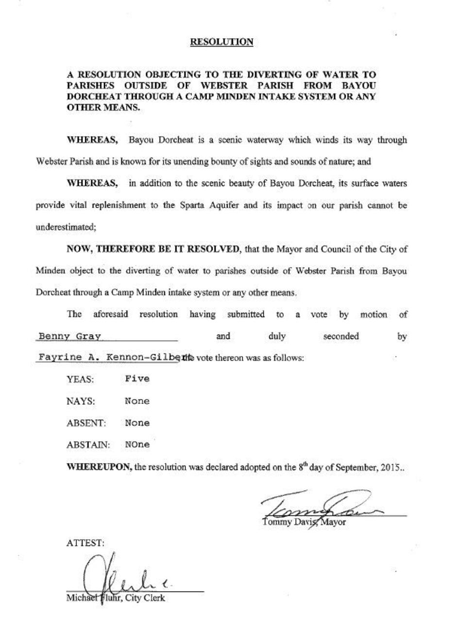 The Minden city council passed a resolution Tuesday night letting their police jury know they...
