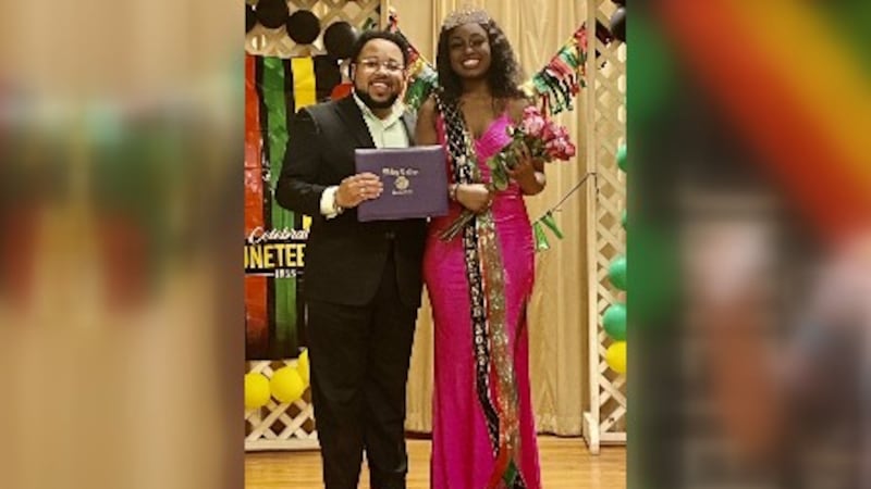 J'Shira Rudd (right) was crowned 2022's Harrison County-Marshall's Miss Juneteenth.