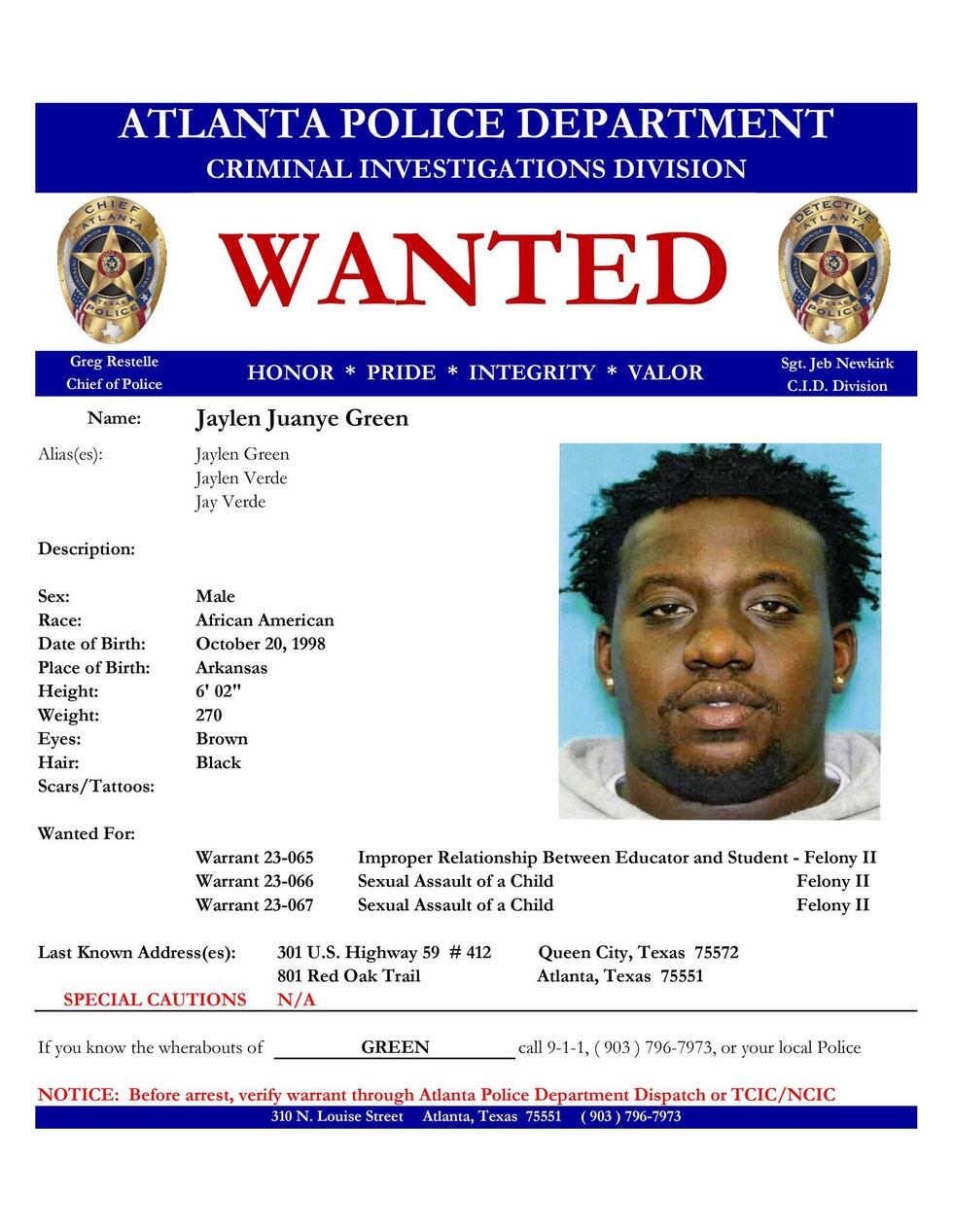Jaylen Juanye Green (10/20/98)