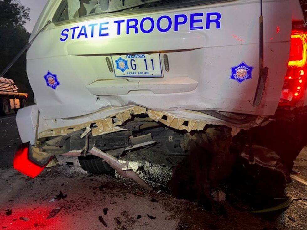 A trooper with Arkansas State Police and two volunteer firemen were injured in this crash on...
