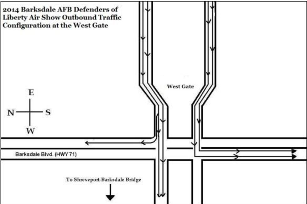 Traffic flow at West Gate of Barksdale Air Force Base for air show.