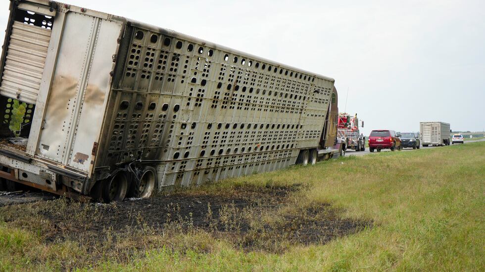 The fire happened just before 2 p.m. on I-49 North.